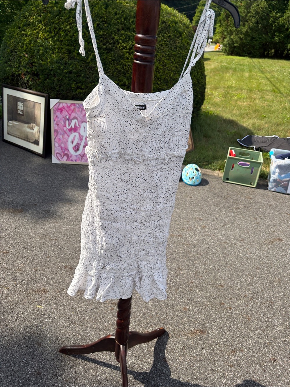 Express White Spotted Ruffle-Hem Sundress